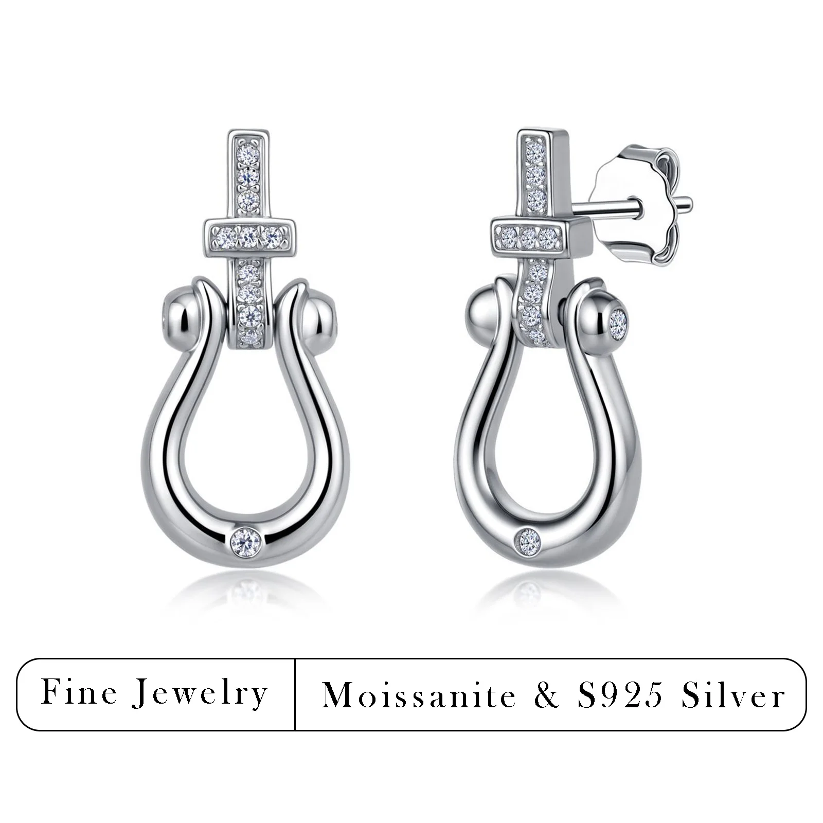 0.2CTW S925 Sterling Silver Full Paved Moissanite U Shaped Horseshoe Drop Earrings Elegant Hypoallergenic Fine Jewelry For Women