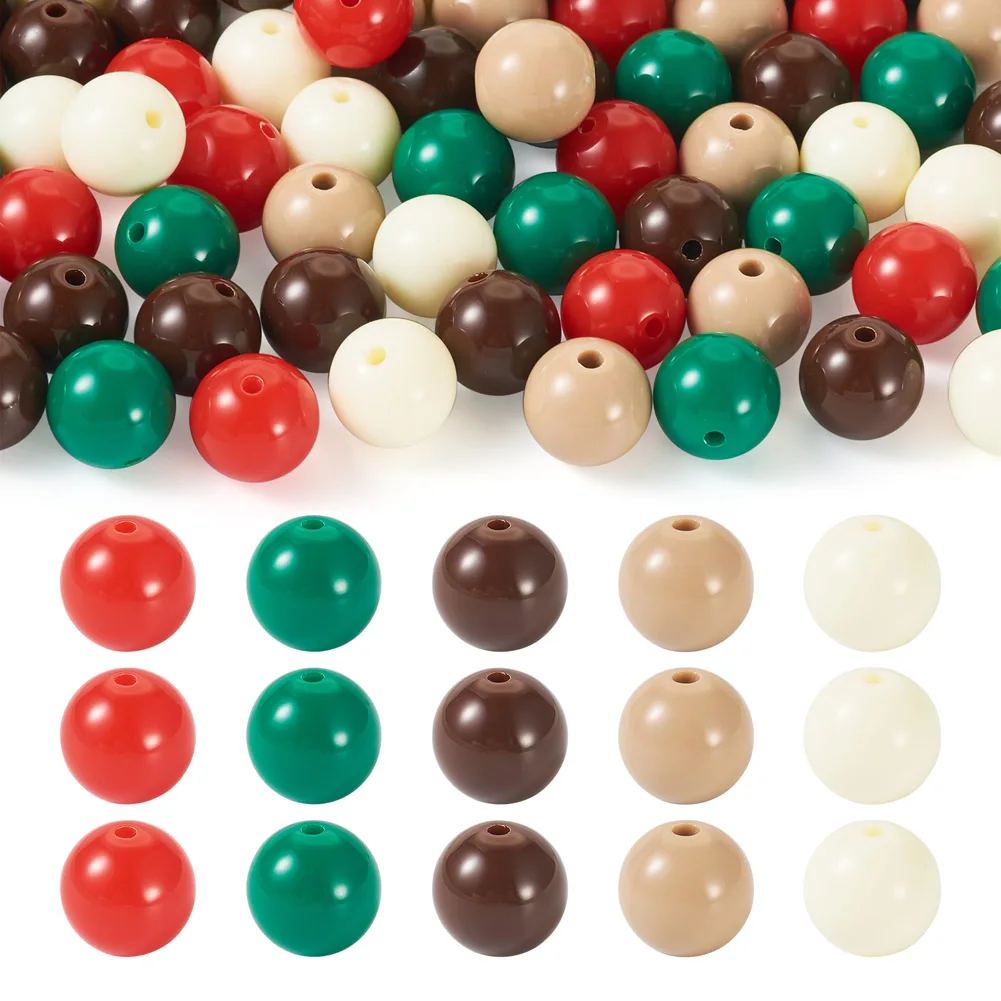 

100Pcs Christmas Theme Opaque Acrylic Beads 11.5~12mm Round Loose Spacer Beads for DIY Bracelets Earrings Jewelry Making