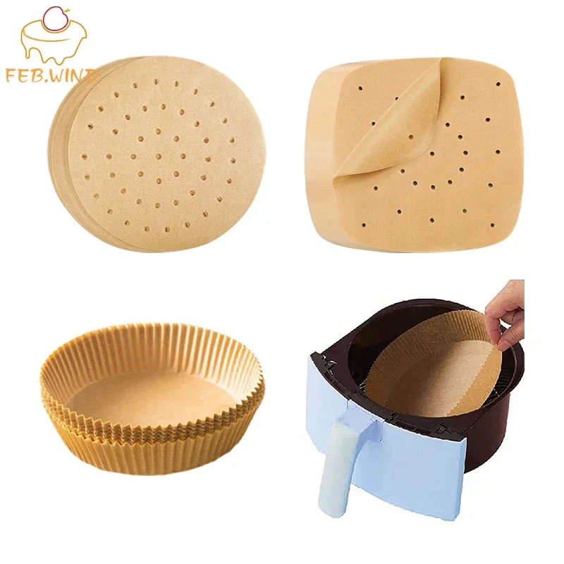 50Pcs Air Fryer Paper Special For Baking Kitchen Food Oil-proof Double-sided Silicone Oil Paper Non-Stick Steamer Pad Mat