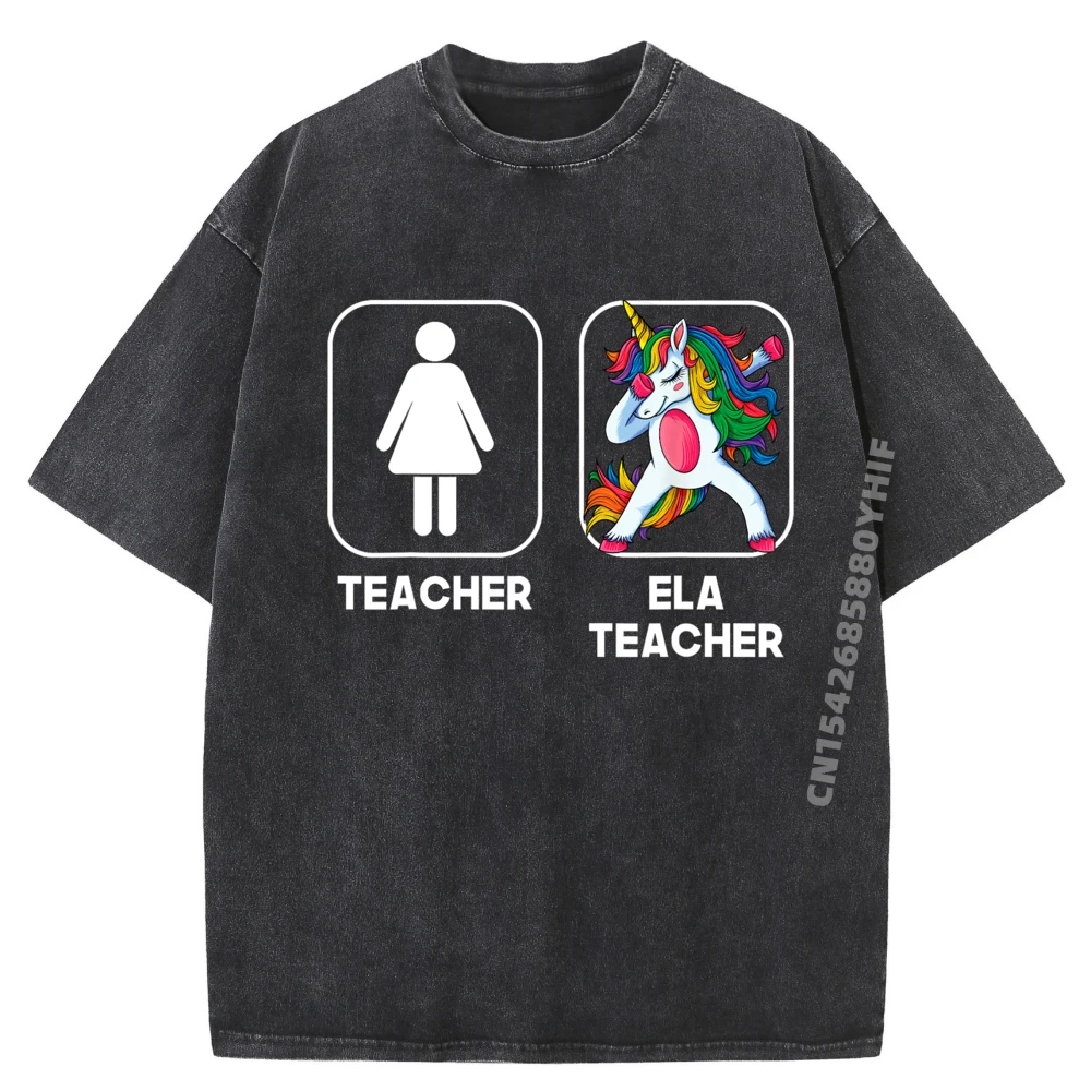 

ELA Teacher Funny Gift Dabbing Unicorn Teacher Women Graphic T Shirts Men Oversized Washed Camisetas De Hombre