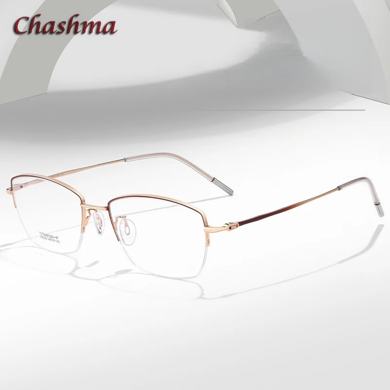 Chashma Women Glasses Frame Pure Titanium Simi Rim Eyewear Ultra Light Fashion Gafas Elegant Myopia Gafas for Lady
