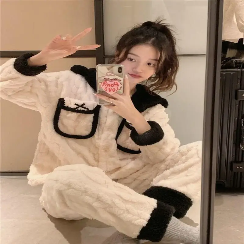 

Sexy Pajama Set Sweet and Contrasting Colors With a Small Fragrance Fashion Homewear Women's Flannel Home Clothes Two-piece Sets