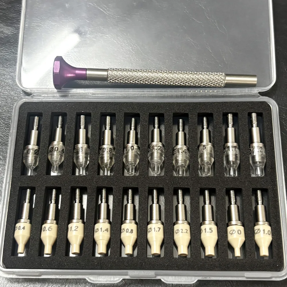 Watch Hand Setter Tool Kit 20pcs PEEK Acrylic Nozzles 0 to 2.2mm Metal Handle Watchmaker Tool Watch Hand Setter Tool