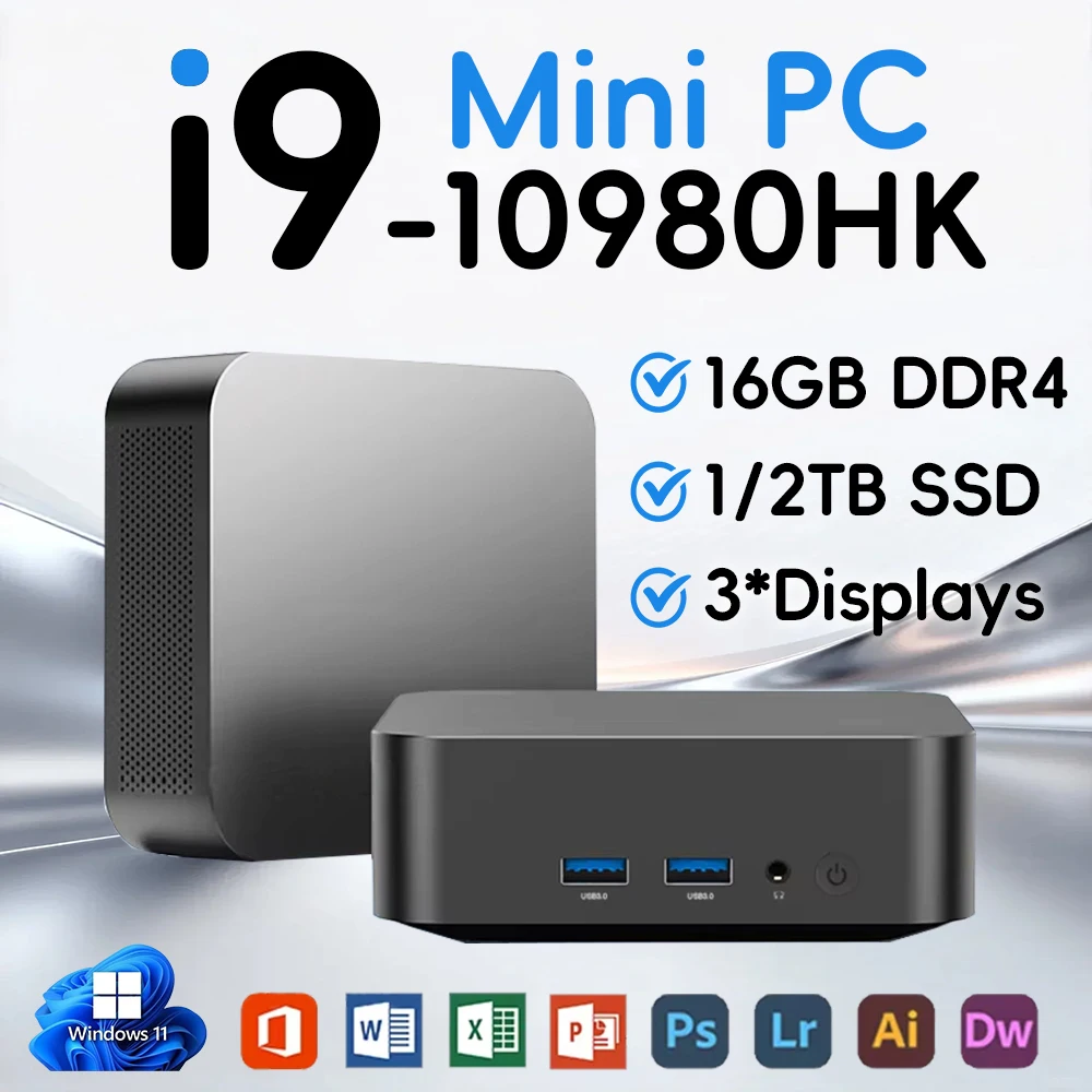 

Portable MINI PC Core i9 10980HK Windows 11 Pro DDR4 16GB SSD 1TB 2TB Computer Gamer Wifi 6 BT5.2 Office UHD Graphics Desktop PC