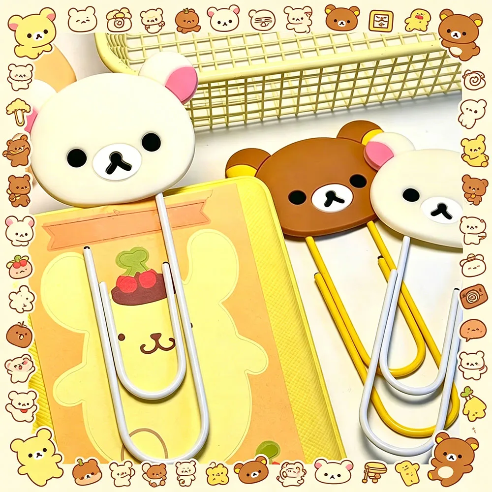 10cm Extra Large Paper Clip Cartoon Rilak-kuma Korilak-kuma Bear Silicone Clip School Pagination Bookmark Stationery Accessories
