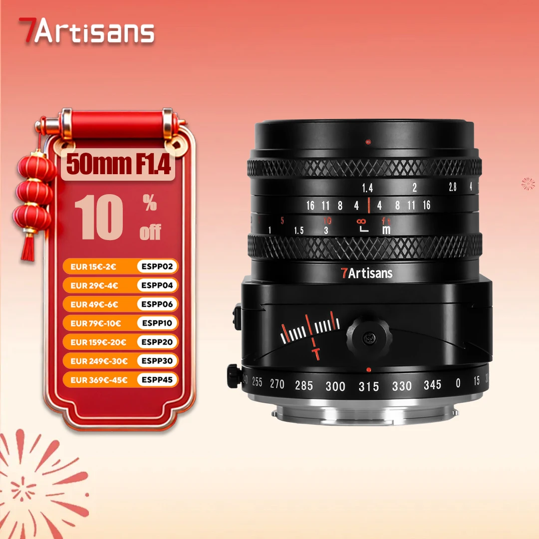 7Artisans APS-C 50mm F1.4 lente de cámara de cambio de inclinación para fotografía de retratos con Sony E Fujifilm XF M43 A7RIII XT-100 M43-mount