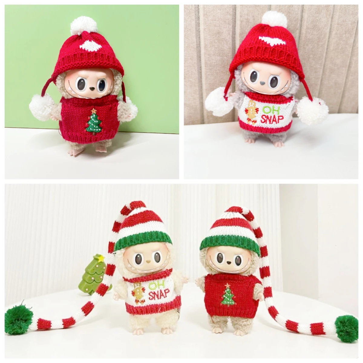 

2Pcs New Fashion 15cm Plush Dolls Clothes Sets for Labubu Christmas Red Hat Sweater Skirt Suit New Year Clothing Gifts