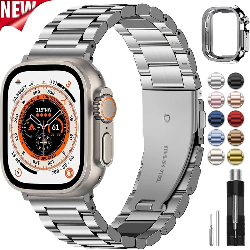 Opaska iWatch ze stali nierdzewnej z pokrowiec na Apple Watch Band Ultra2 Ultra Series 9 8 6 5 4 3 2 1 SE bransoletka 42mm 44mm 45mm 49mm