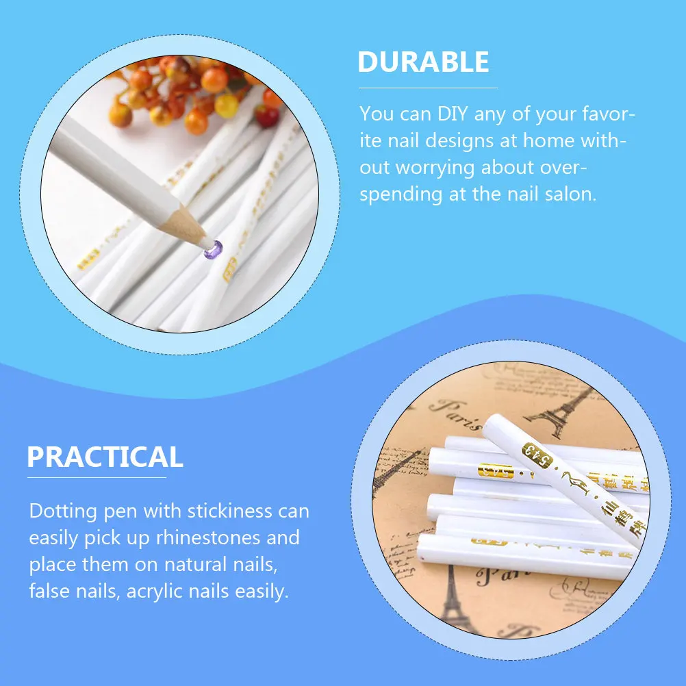 12개 네일 도트펜 세트, 라인스톤, 비즈, 왁스 펜슬 등을 잡기 위한 스티키 팁 포함, 아크릴 네일 DIY 디자인용 도구