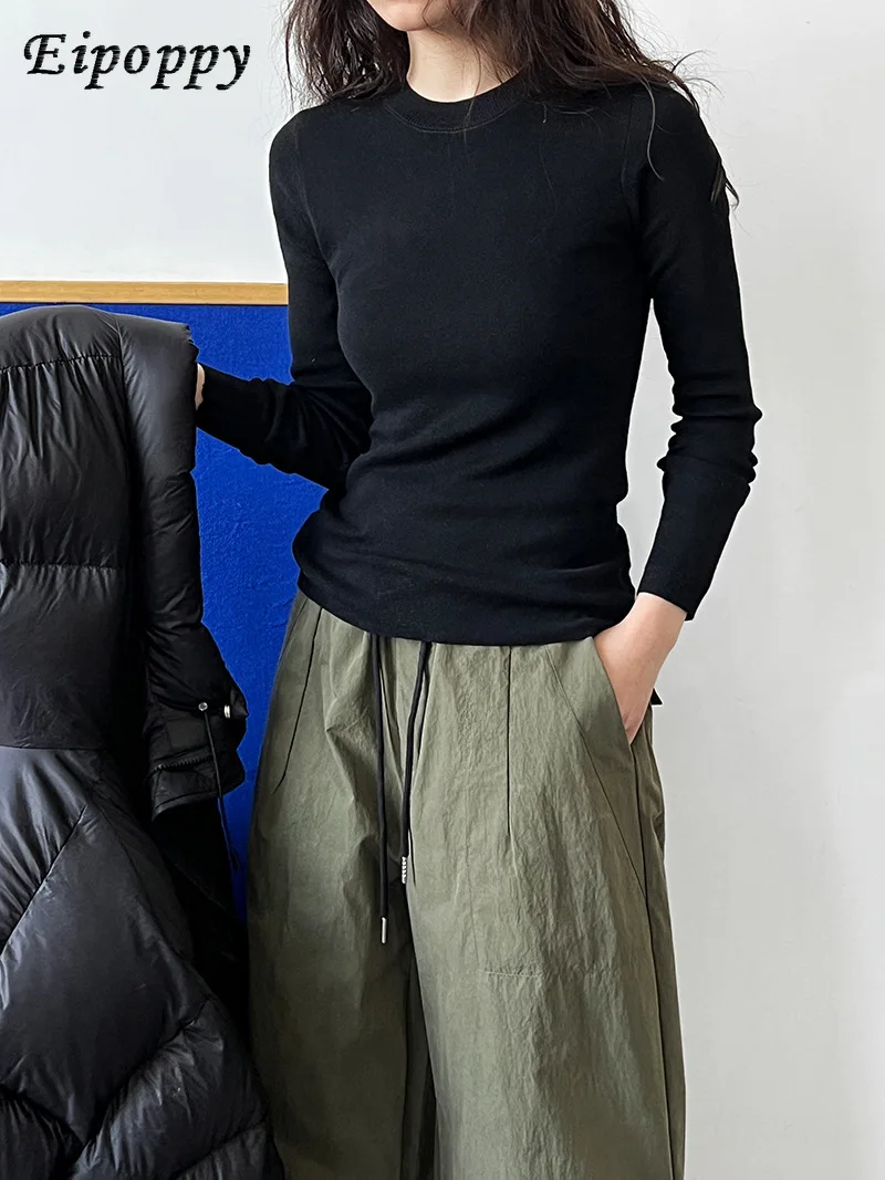 قميص تحتي حراري بسيط للنساء ، ملابس محبوكة برقبة مستديرة للتنحيف تناسب الجسم ، الخريف والشتاء