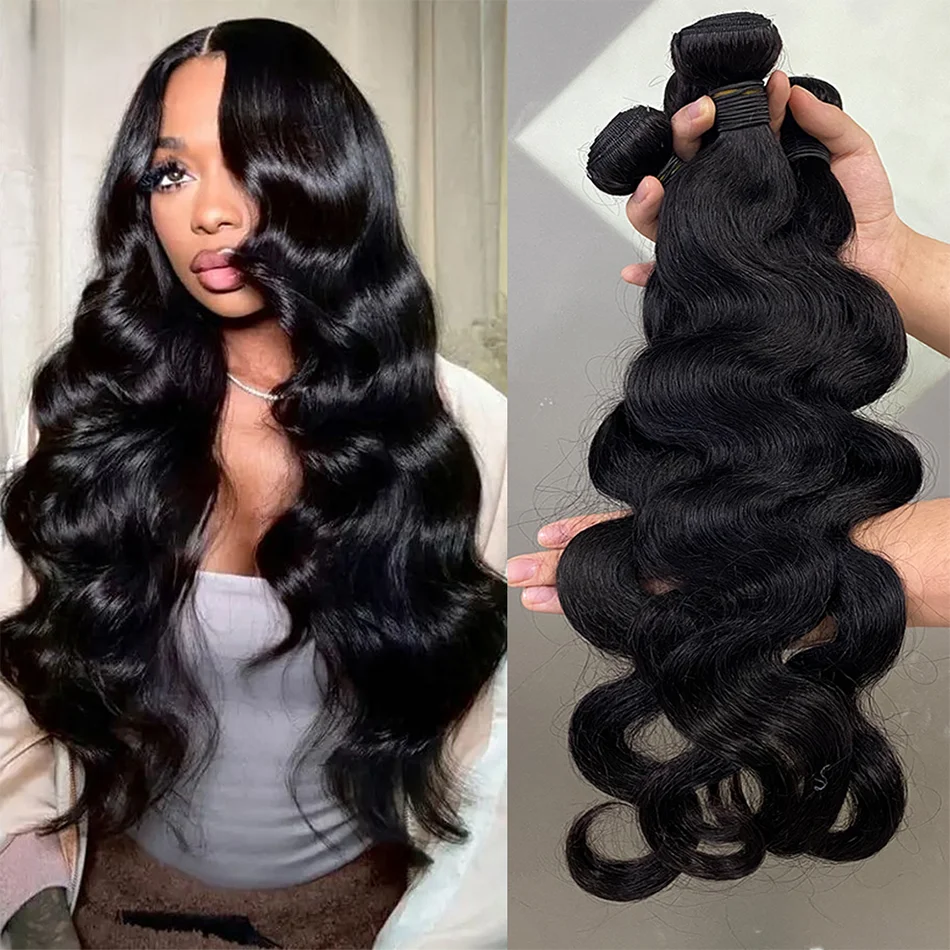 Body Wave Human Hair Bundles Natural 100% Brazilian Raw Human Hair 1/3/4 Weave Bundles for Women