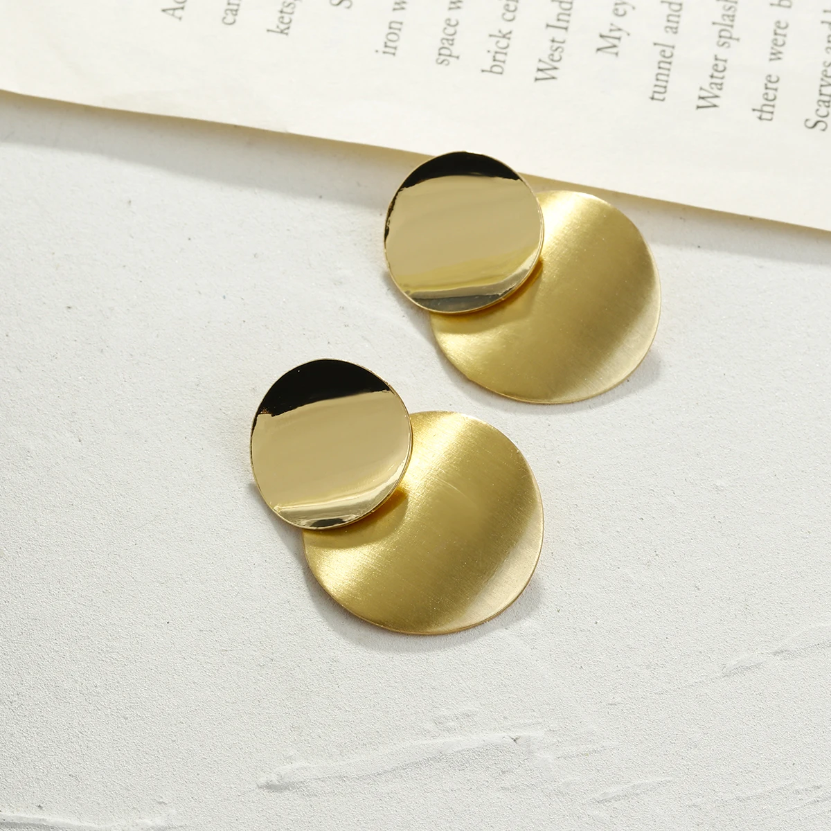 Greatera Gold Color Disc Patchwork Earrings For Women Metal Drawing Personality Exaggerated Alloy Charm Light Luxury Jewelry