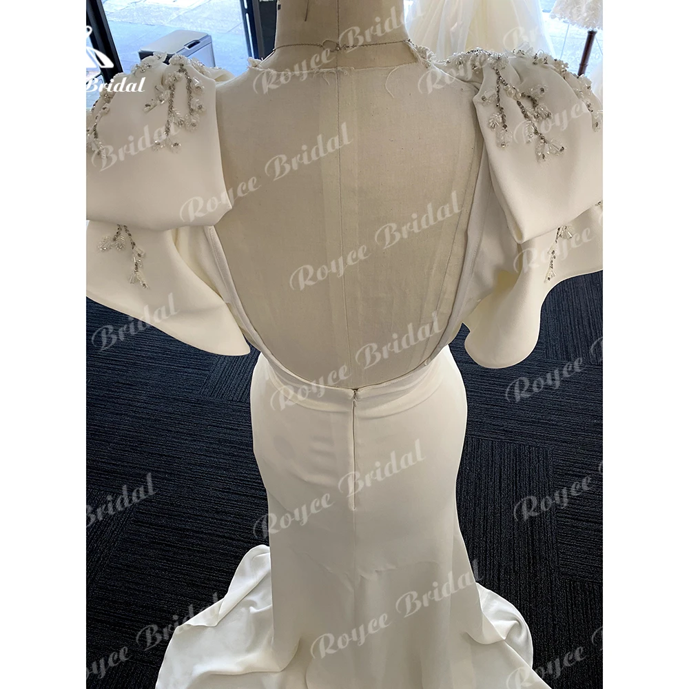 Roycebridal-Robe Sirène en Crêpe Sexy, Tenue de Soirée, Réception de Perles, pour Patients