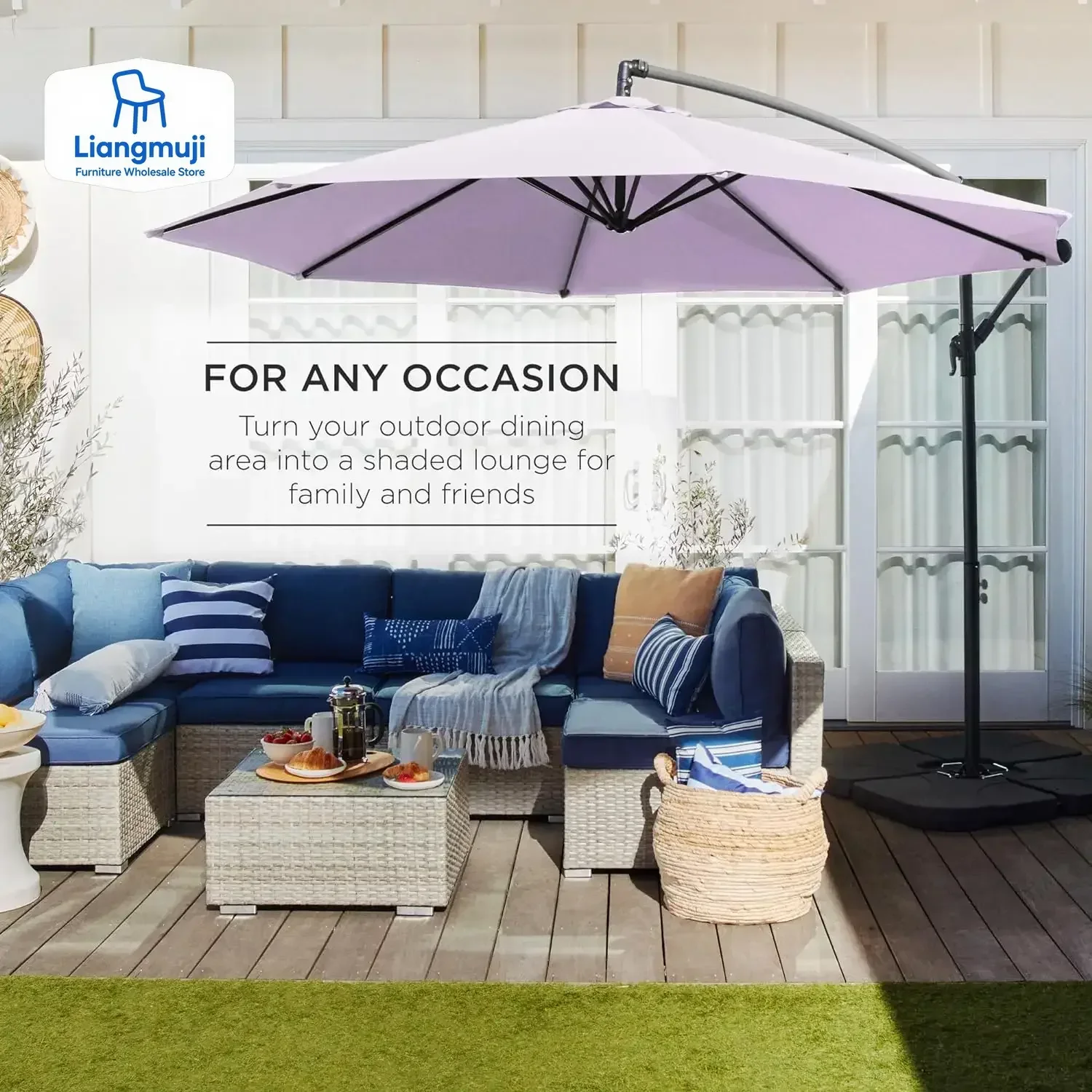 

Подвесной зонт для патио со смещением 10 футов с легкой регулировкой наклона, абажуром из полиэстера, 8 ребер для заднего двора, у бассейна, лужайки и сада