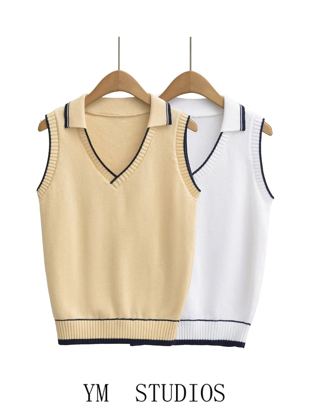

Women's College Sle V-Ne Color Blo Knitted Vest Svel irt Collar Outerwear oulder Pad Vest ort Length Slim Fit