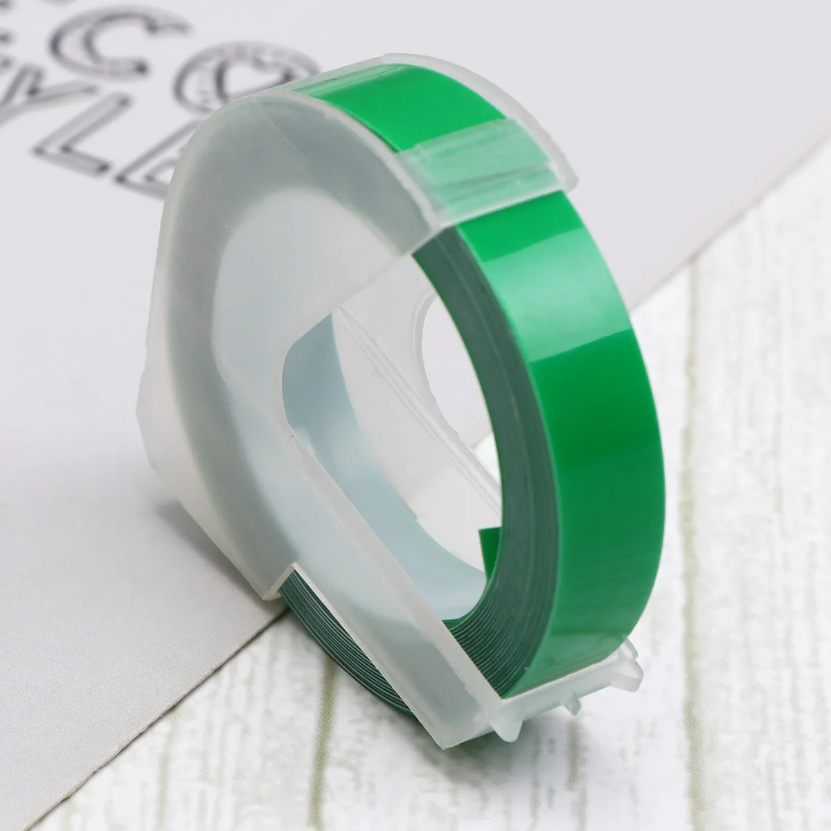 3D Embossing Green Durable Pet Material Strong Adhesion Clear Printing for Manual Label Maker Printer Use
