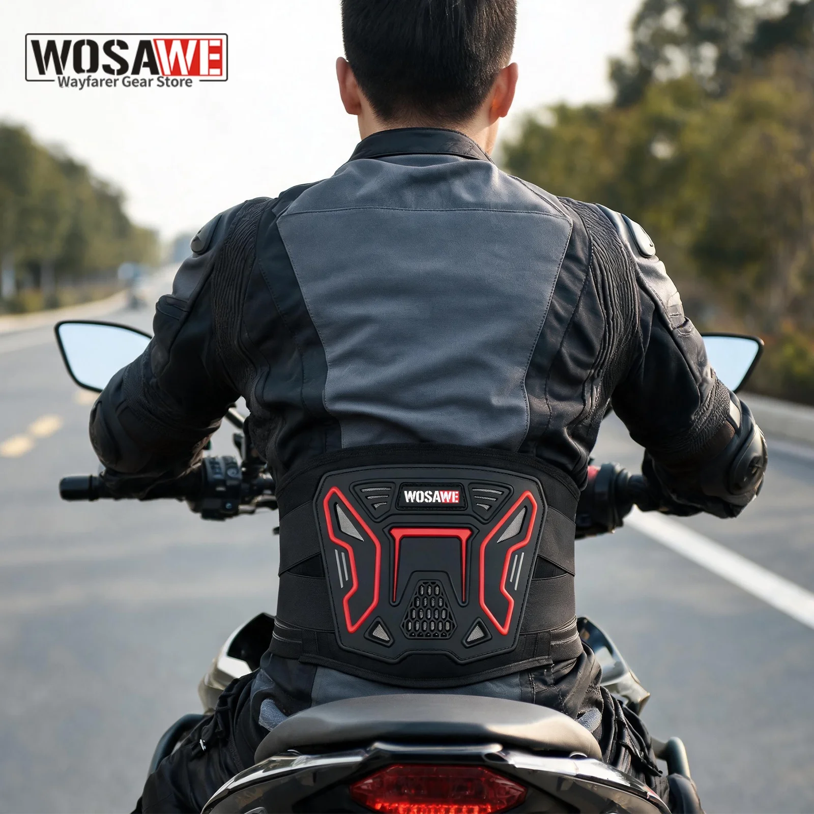 wosawe-バイク用ランバーサポートベルト-ライディング用腰椎プロテクター-モトクロス-エンデューロ-背骨保護-evaクッションガード