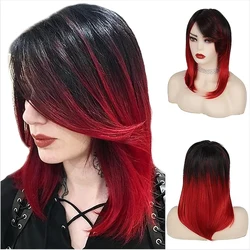 HAIRJOY-Peluca de cabello sintético para mujer, pelo rojo y negro degradado, largo medio, recto, parte lateral