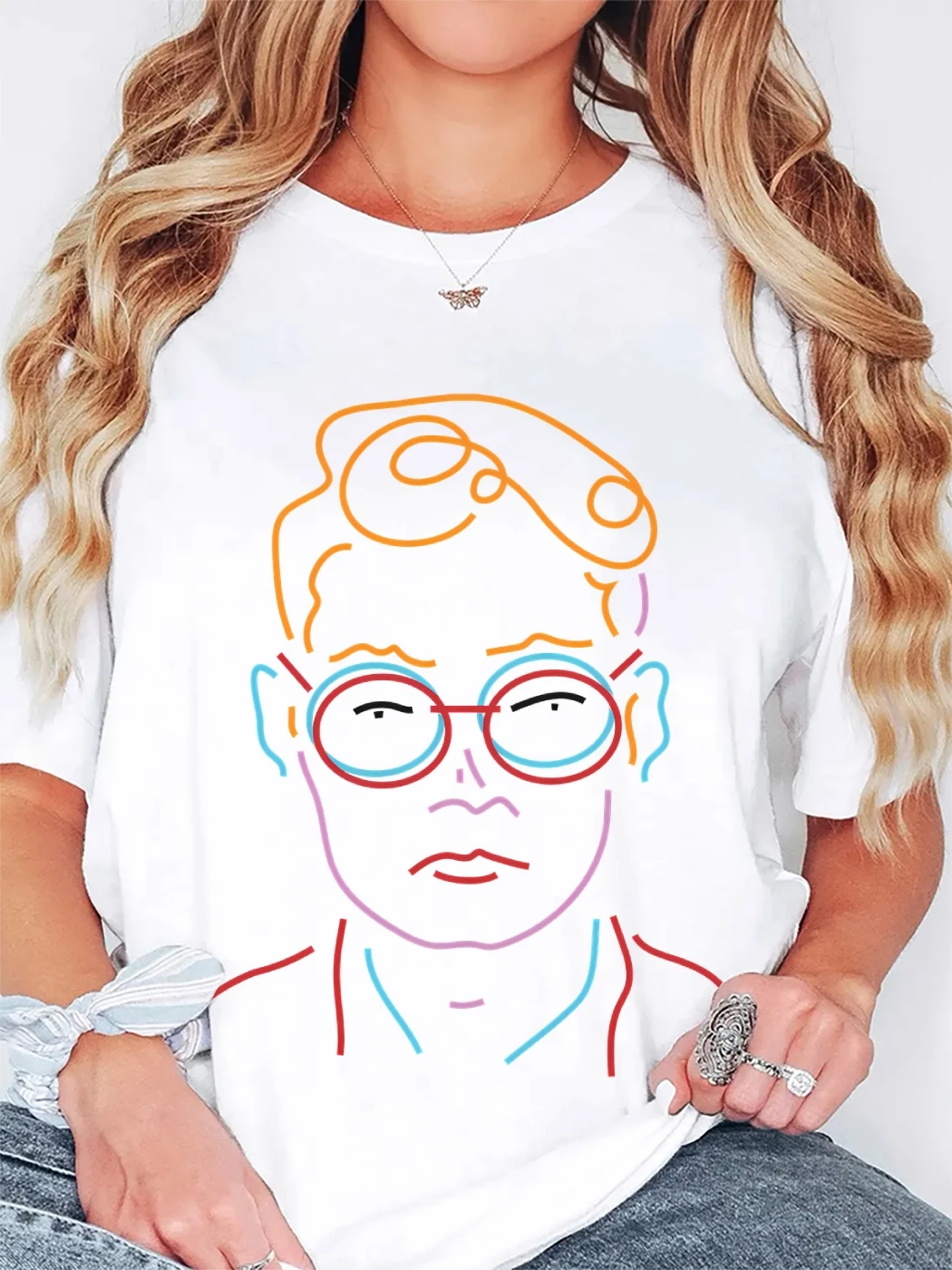 Summer America Style T-Shirt O Neck Short Sleeve Cotton Graphic Tees Y2k Clothes With Colorful Man Face Harajuku Street Wear