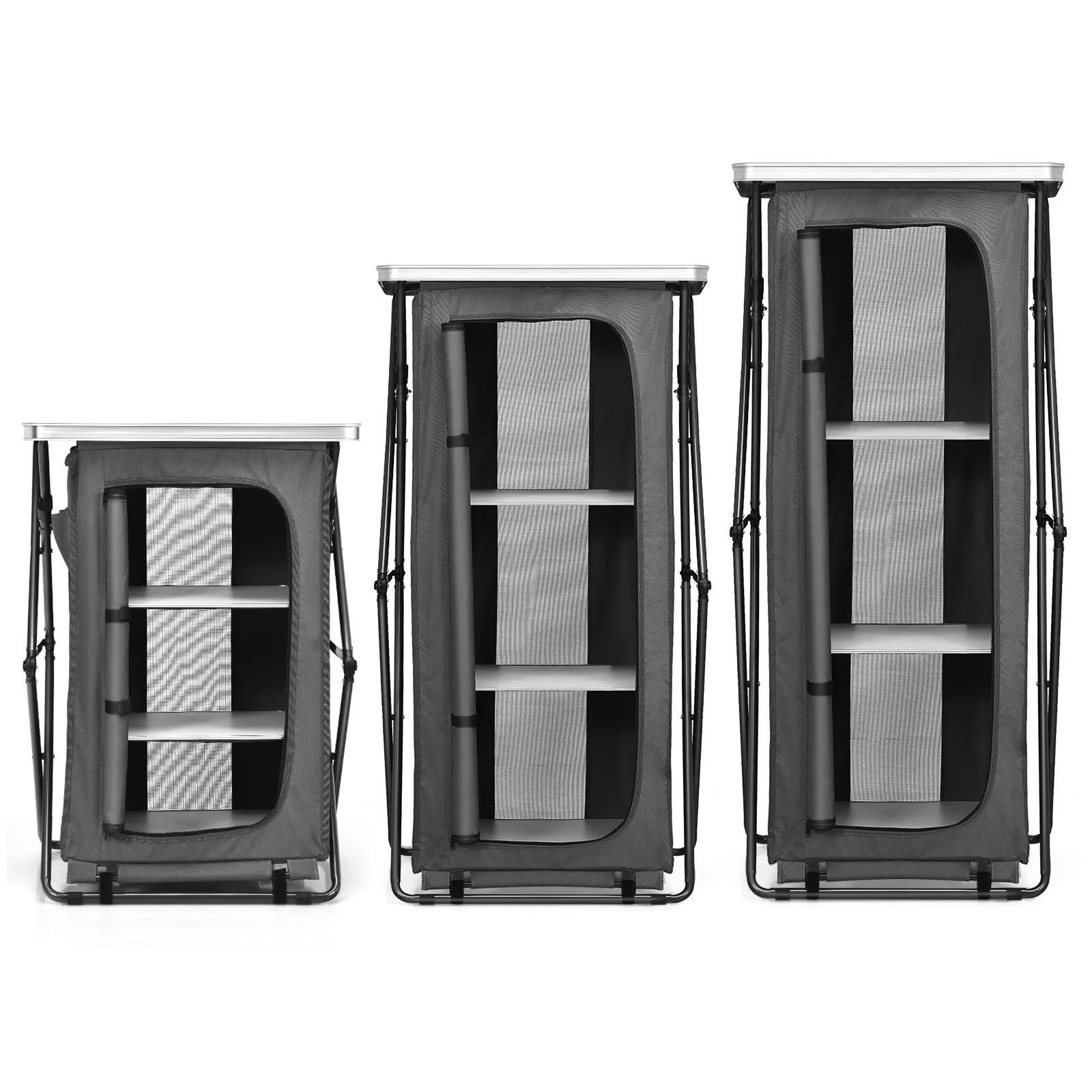 

3Pcs Folding Pop-Up Cupboard Compact Camping Storage Cabinets w/Carrying Bag
