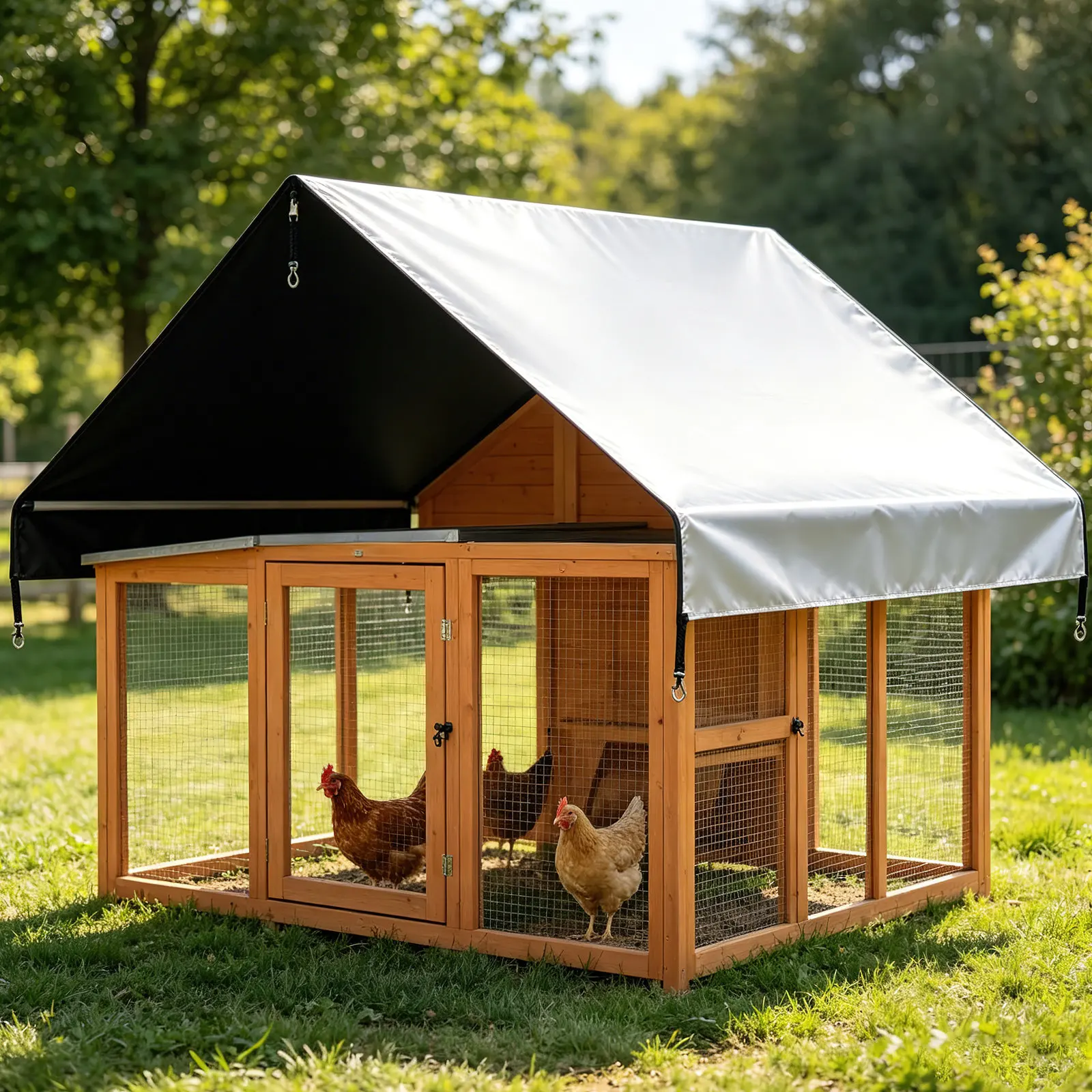 Chicken coop cover for chicken owners to protect from rain in black oxford cloth 220x145cm with waterproof and UV features