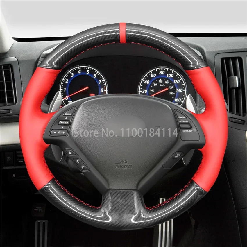 

Hand-Sewn Non-slip PU Carbon fiber Leather Car Steering Wheel Cover for Infiniti G37 G G25 G35 EX EX35 EX37 Q Q40 Q60 QX50 (US)