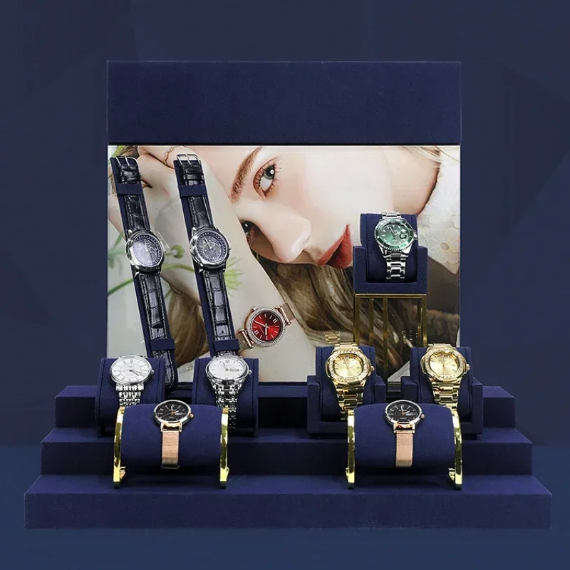 Blue microfiber metal watch display props, live streaming display window, watch bracket, watch bracelet, jewelry display rack