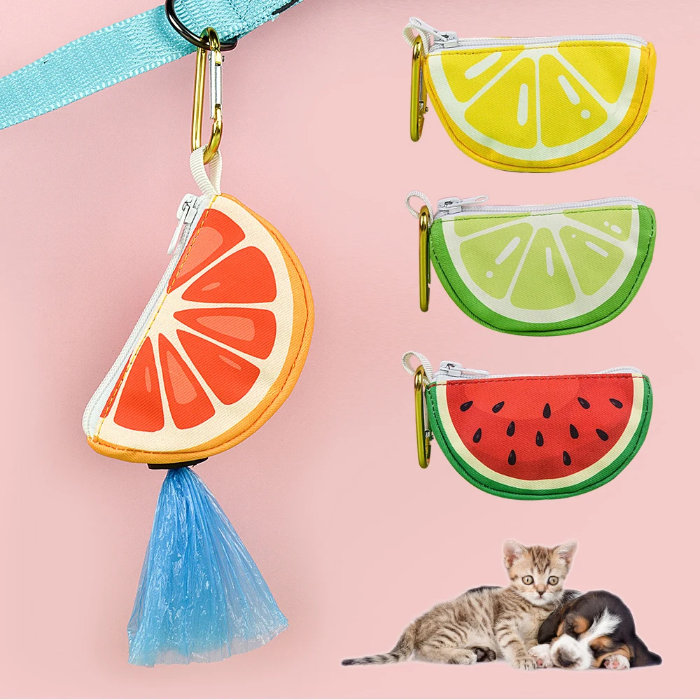 Cute Fruits Print Cute Pet Poop Bag Holder Dispenser Without Poop Bag And Leashes Can Attached With Any Dog Leashes