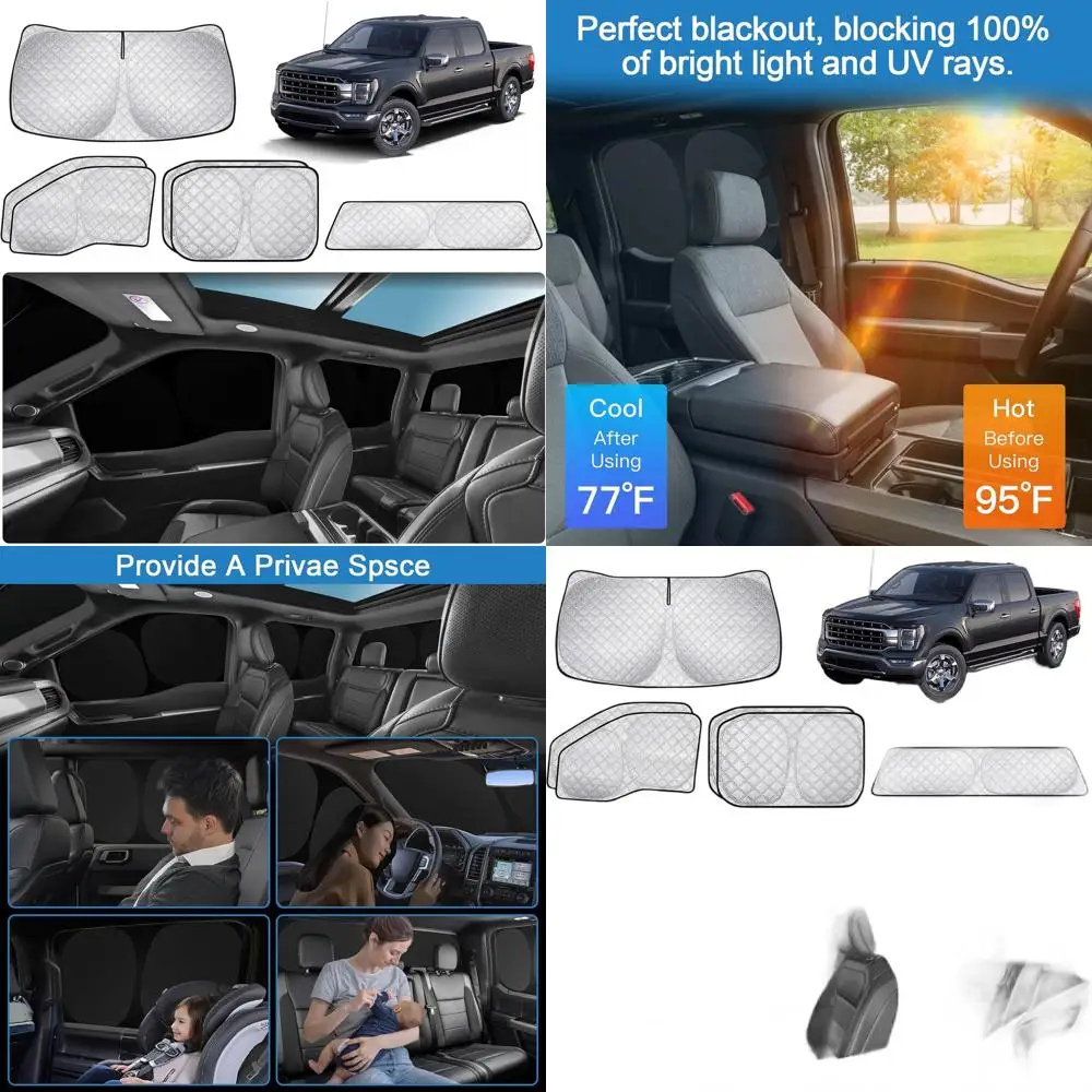 

6-Pack 150 Window Shades: Thickened 6-Layer UV Blackout Car Privacy Curtains for Sun Protection, Napping, and Camping