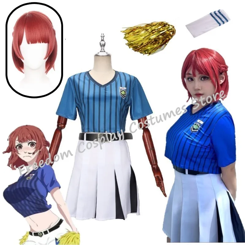 

Anime Blue Lock Anri Teieri Cosplay Costume Wig Cheerleading Cosplay Uniform Top Skirt Football Union Halloween Party Suit
