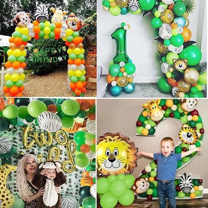 مجموعة بالونات Jungle Safari تحت عنوان مع أرقام حيوانات - بالونات هيليوم القرد والنمر للأطفال في غابة 0-9 سنوات