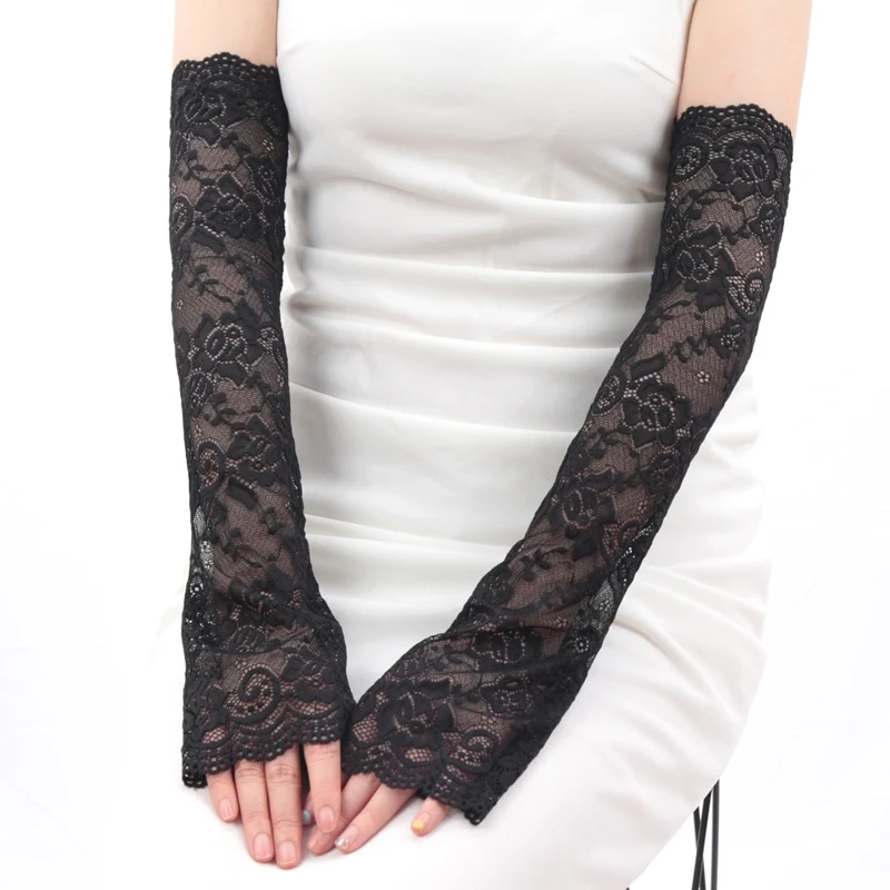 

1 Pair Fashion Gloves Lace UV Protection Arm Sleeve Sunscreen Women Driving Dance Long Arm Protection Sleeves Fingerless Gloves