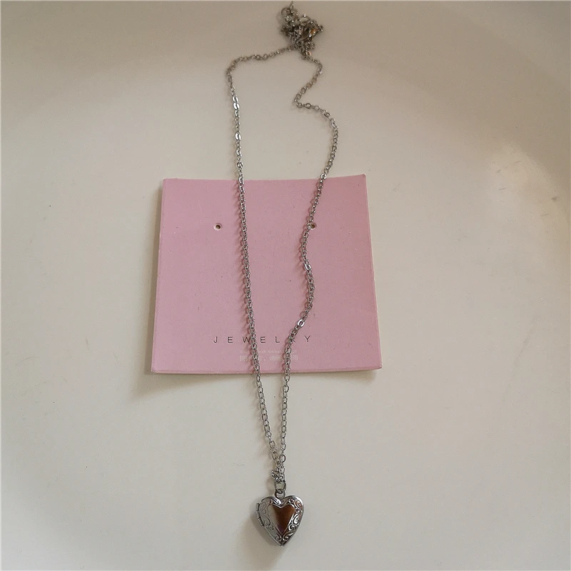 Goth Y2k Ästhetische Herz Medaillon Anhänger Offene Weibliche Silber Farbe Edelstahl Foto Rahmen Charme Halskette Frauen EMO Schmuck – Detail 8