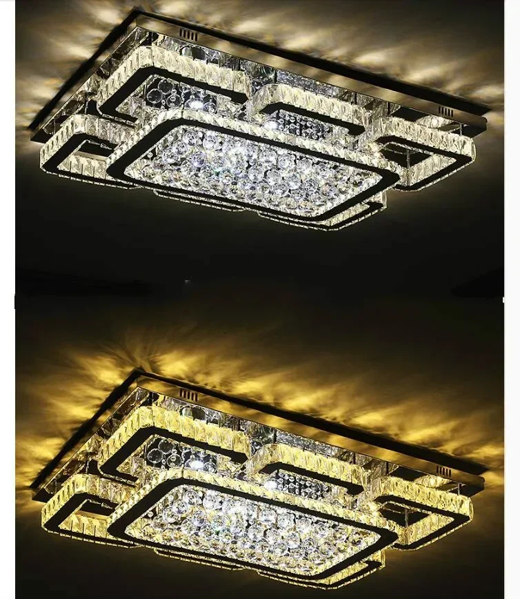 

Stainless Steel Modern Ceiling Lamps k9 Crystals LED Square Crystal Lights for Dining Room AC 110V-260V