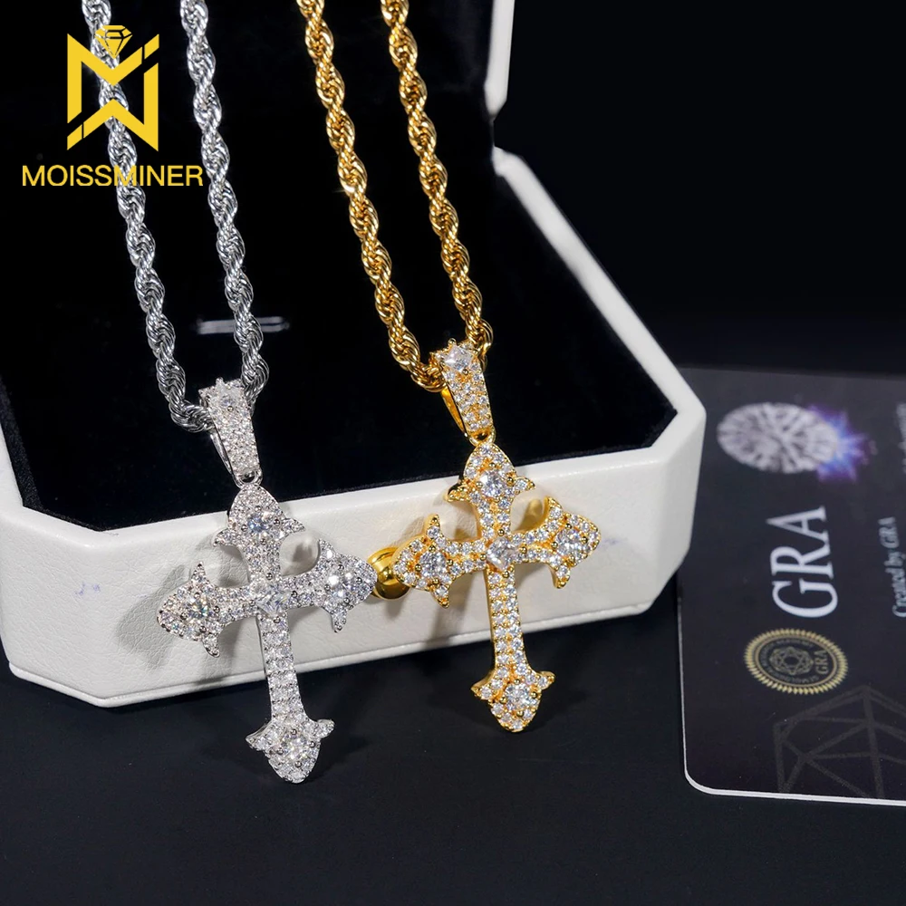 VVS Moissanite Cross Pendants S925 Silver Iced Out Necklaces for Men Women Hip Hop Jewelry Pass Diamonds Tester With GRA