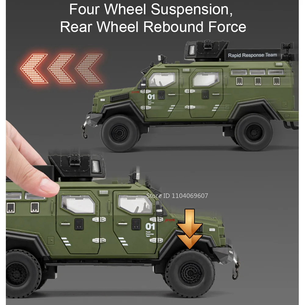 1:24 Modello Spada Tigre dentata Macchinine blindate Pressofuso in lega Macchinine della polizia Suono Luce Porte aperte Veicoli militari Regali per bambini