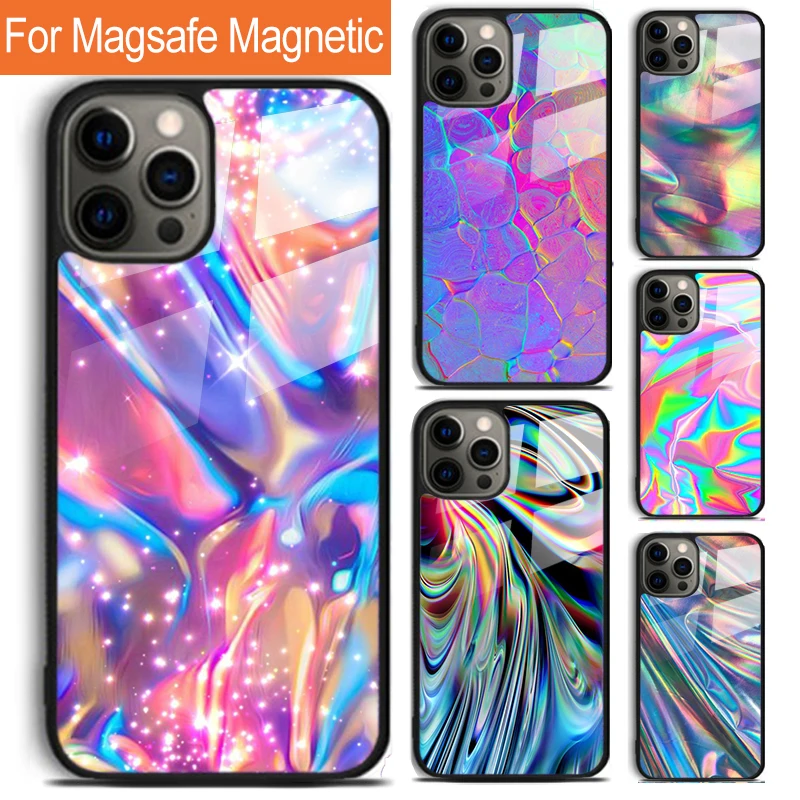 Holographic Iridescent Phone Case For iPhone 16 15 14 13 12 11 Pro Max Plus Magsafe Magnetic Wireless Charging Cover