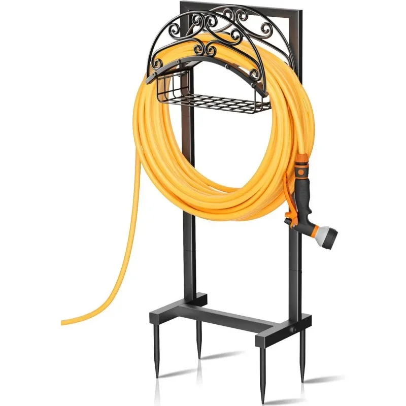 Garden Plumbing Stand with Storage Basket Scroll Rack for 151 'Plumbing, Freestanding Garden Storage Rack