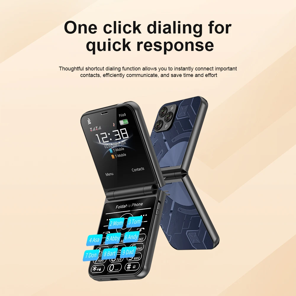 SERVO Flilo9 Foldable Mobile Phone Dual SIM Standby 3G WCDMA Call Recording Speed Dial FM Radio Blacklist Torch Flip Cellphones