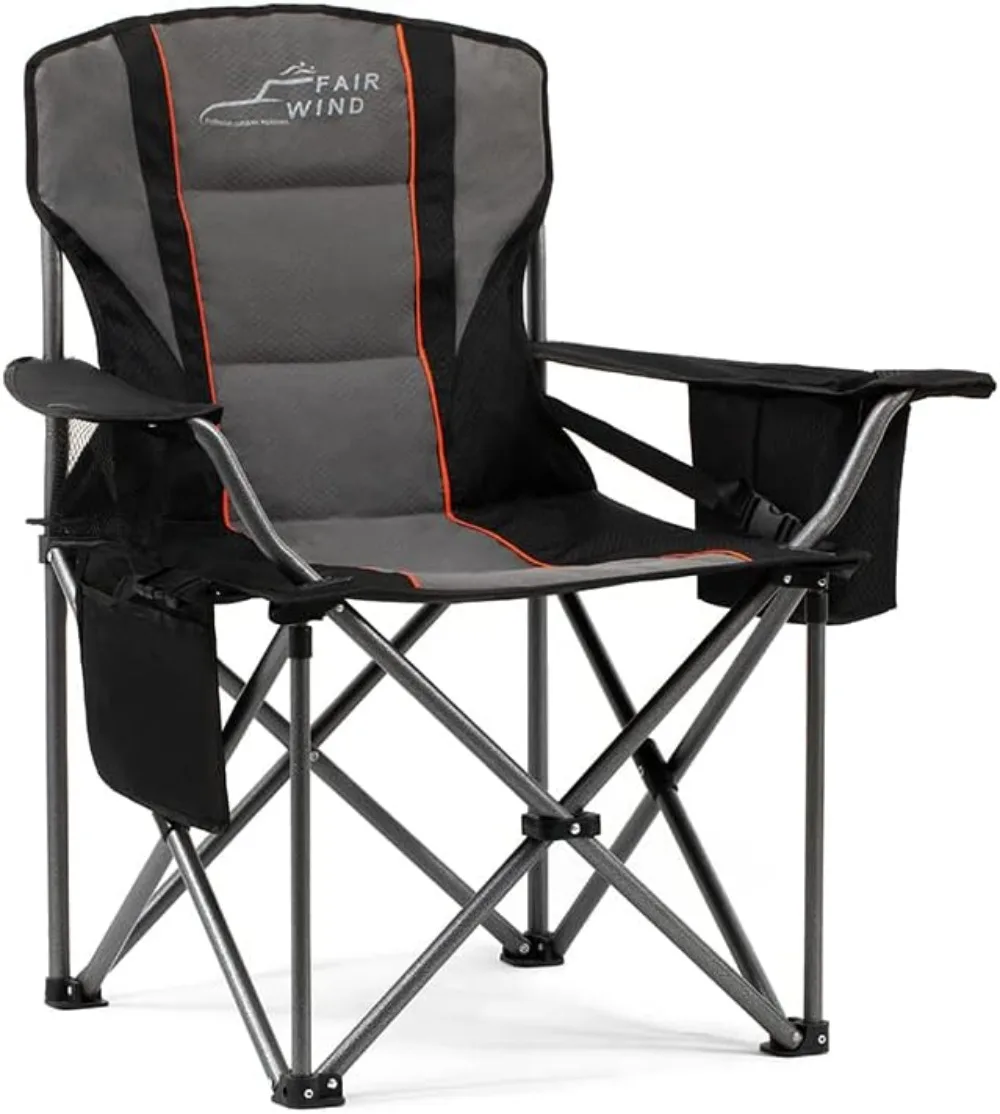 

Oversized Fully Padded Camping Chair with Lumbar Support, Heavy Duty Quad Fold Chair with Cooler Bag, Support 450 LBS