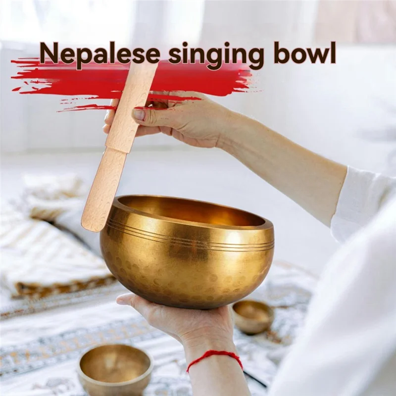 A06F-Brass Singing Bowl Handmade Tibetan For Sound Healing Yoga Meditation Stress Relief