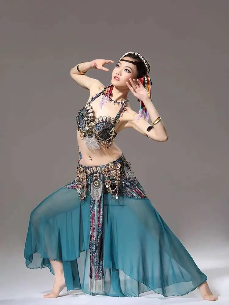 Vestido de actuación de danza del vientre de gama alta, estilo Tribal, conjunto de escenario de estilo exótico ATS, traje de danza india, traje del vientre de alta costura
