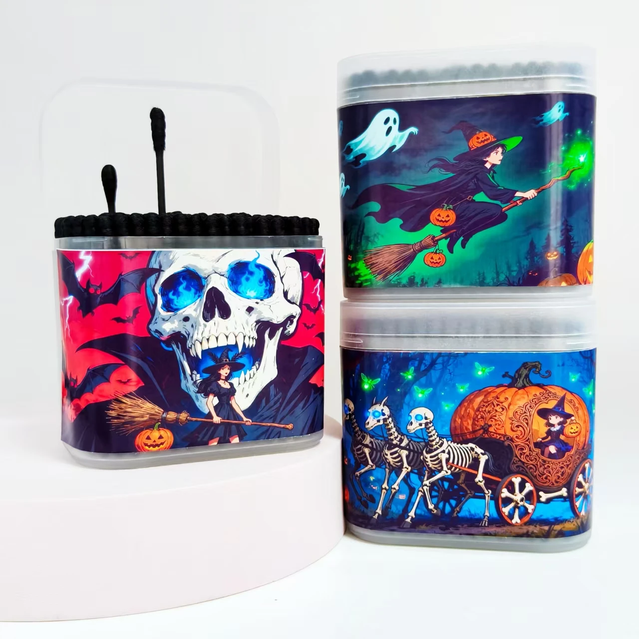 400개/800개 할로윈 마녀 패턴 면봉 블랙 양면 면봉 볼 휴일 선물 면봉