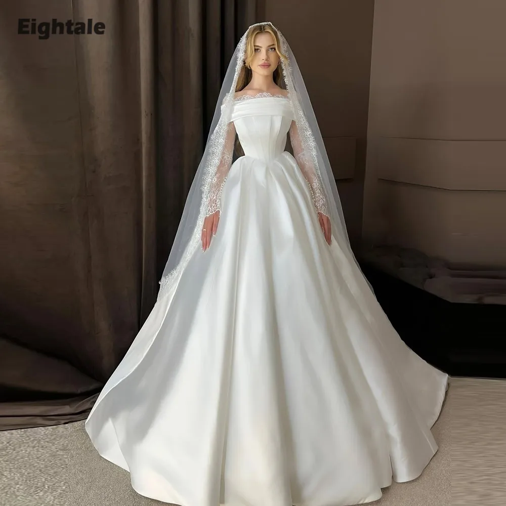 

Eightale арабские свадебные платья по индивидуальному заказу без бретелек с кружевом и длинными рукавами цвета слоновой кости атласные свадебные платья Vestidos De Novia