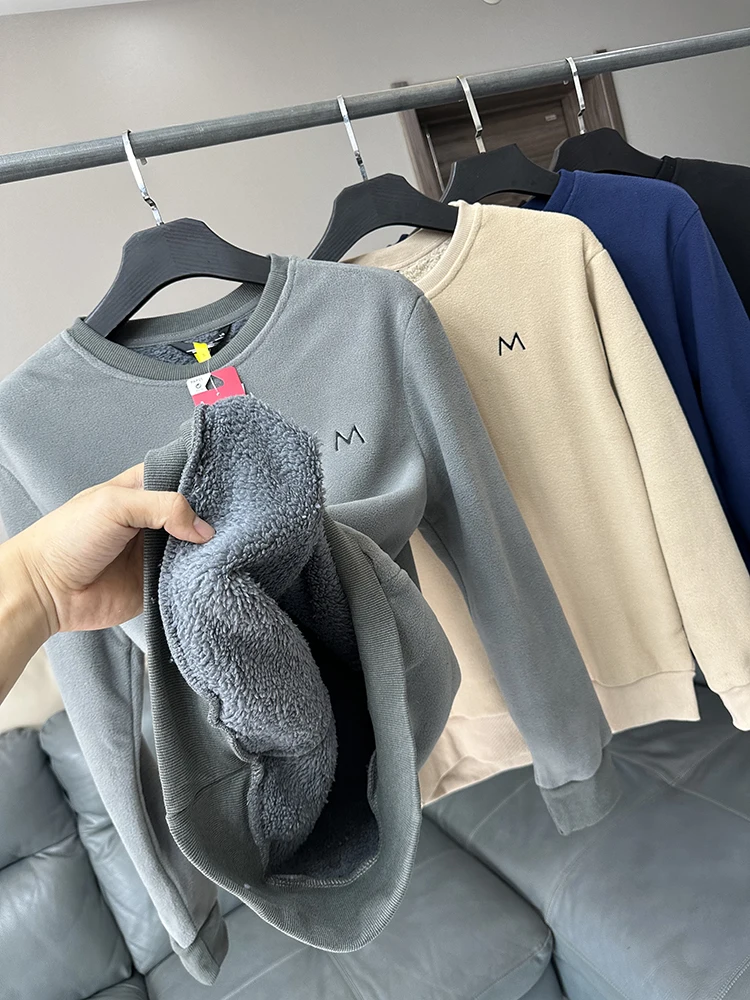 

Insulated Thiened round Ne Men's Hoodie Winter Series Cosite Velvet Autumn Winter Warmth Sweatirt Casual Sle Long ...