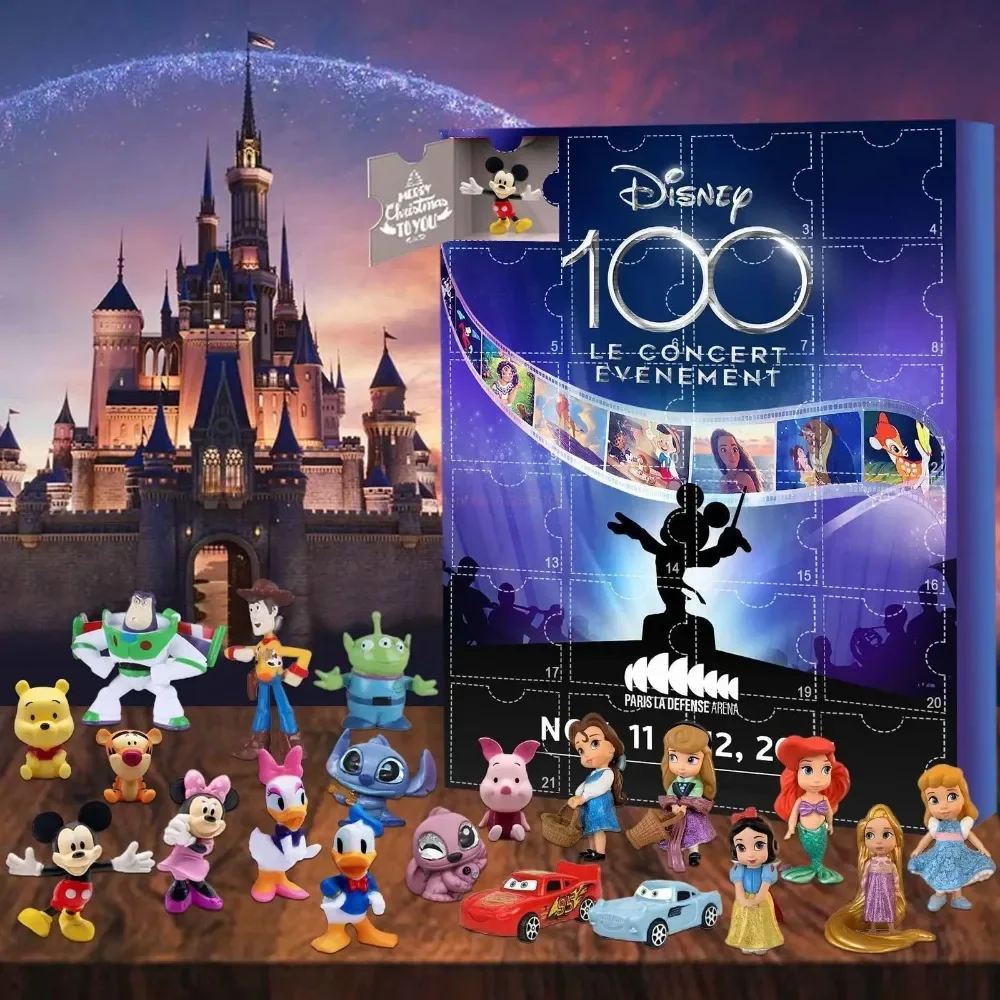 Caja ciega con calendario de Adviento navideño 2025, regalos para niños de dibujos animados de Mickey Minnie de Disney "Lilo y Stitch", 24 muñecas aleatorias