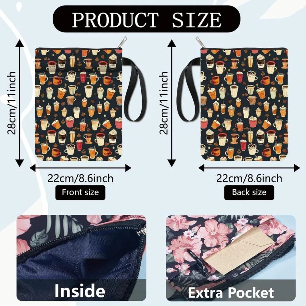 Coffee Book Covers Book Protector Book Sleeve for Paperbacks Washable Fabric Cloth Book Cover with Zipper and Sleeve Pocket