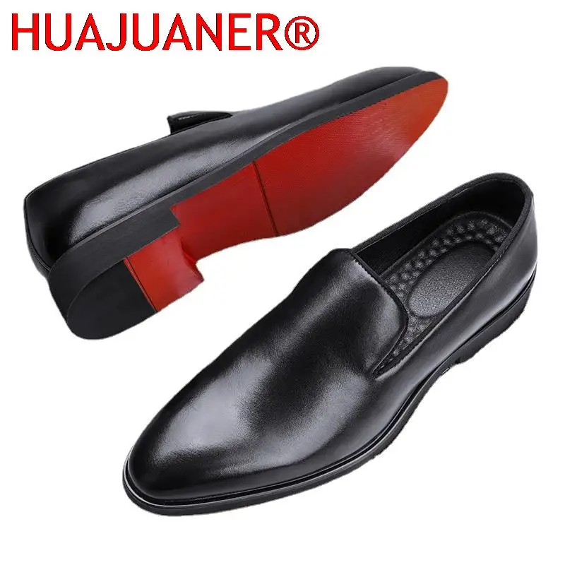 

Red Sole Loafers Men Shoes PU Solid Color Fashion Business Casual Party Daily Versatile Simple Lightweight Classic Dress Shoes