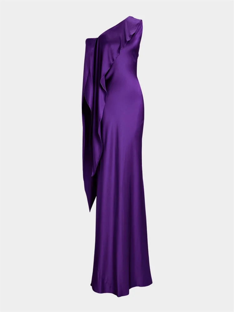 

New Arrival One-Shoulder Neckline Sleeveless Satin Column Evening Dress Elegant Open Back Zipper Floor Length Gown For Women