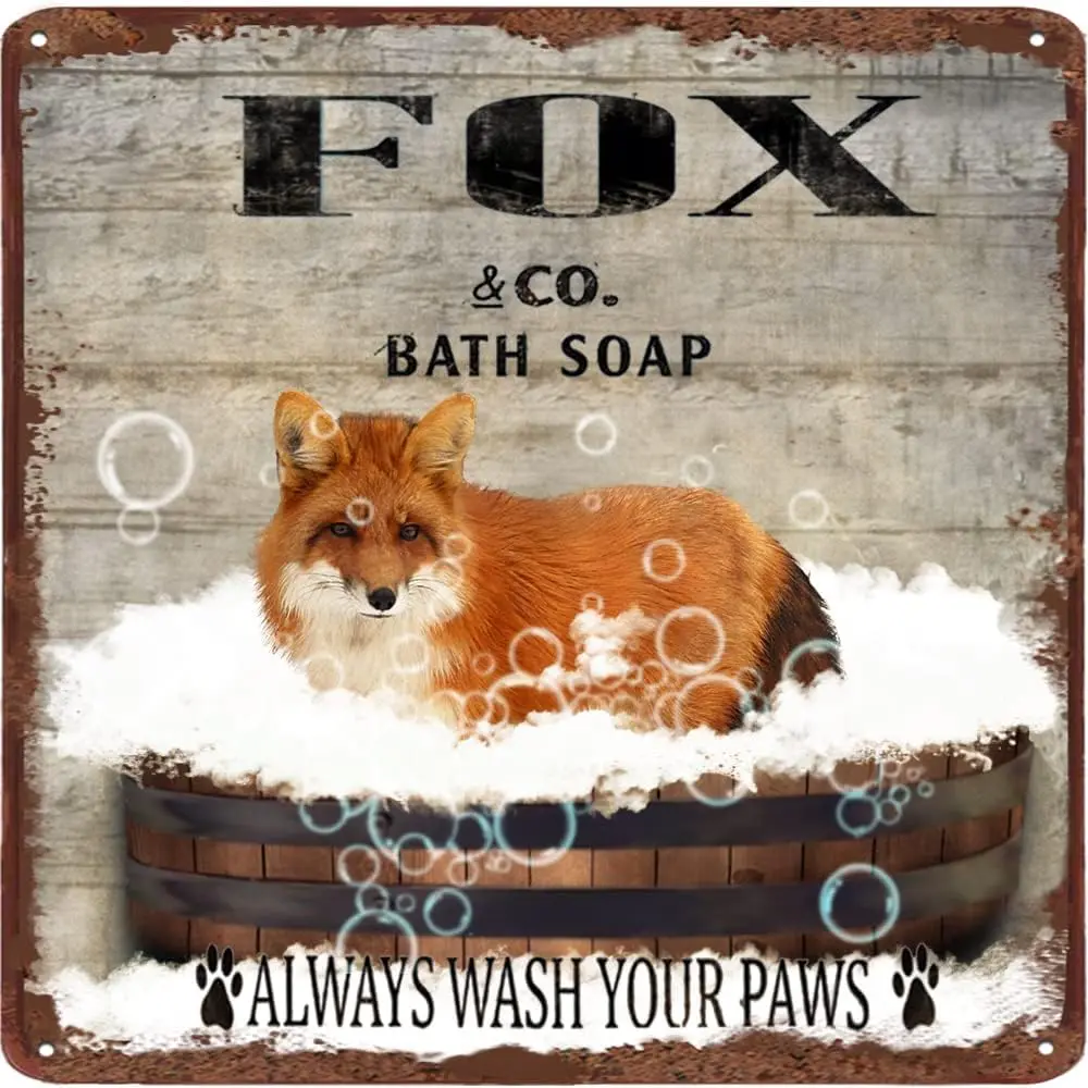 

Fox Poster Tin Sign Vintage Bath Soap Your Paws Metal Tin Sign Bar Club Family Bathroom Toilet Cafe Wall Decoration